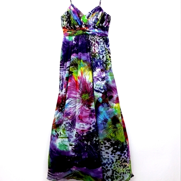 Dcode 1.8 Multicolor Abstract Tulle Ruched Sleeveless Maxidress - Picture 7 of 17